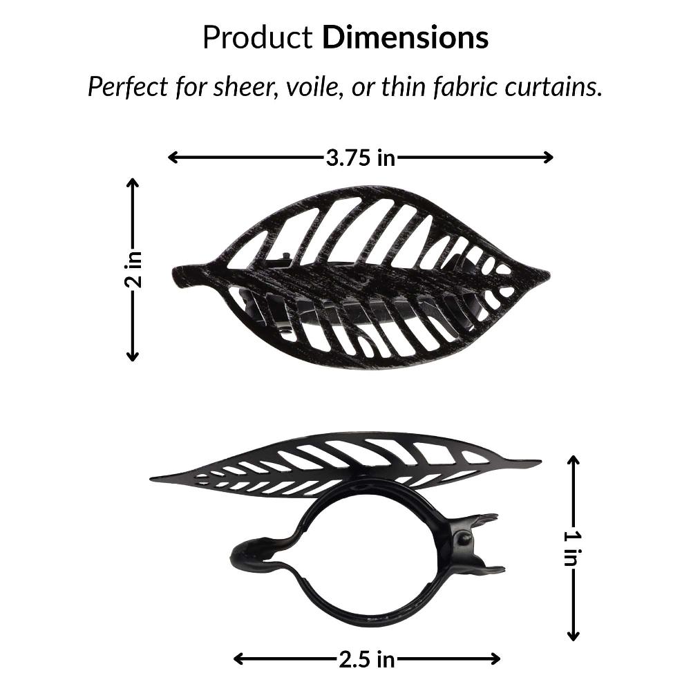 Evideco Textured Black Leaf Curtain Tiebacks Set Of 2 Home Accessories Tie Backs & Magnets Curtain Clips Metal Curtain Clips