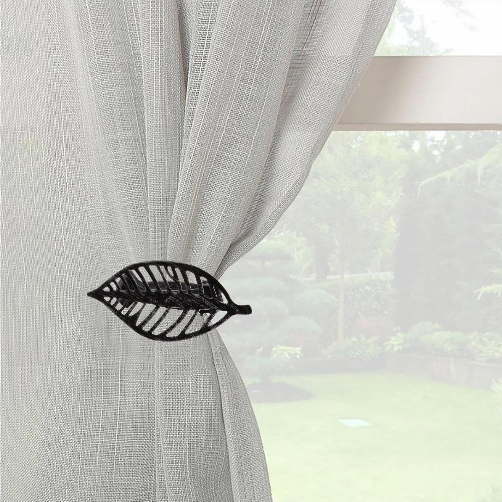 Evideco Textured Black Leaf Curtain Tiebacks Set Of 2 Home Accessories Tie Backs & Magnets Curtain Clips Metal Curtain Clips