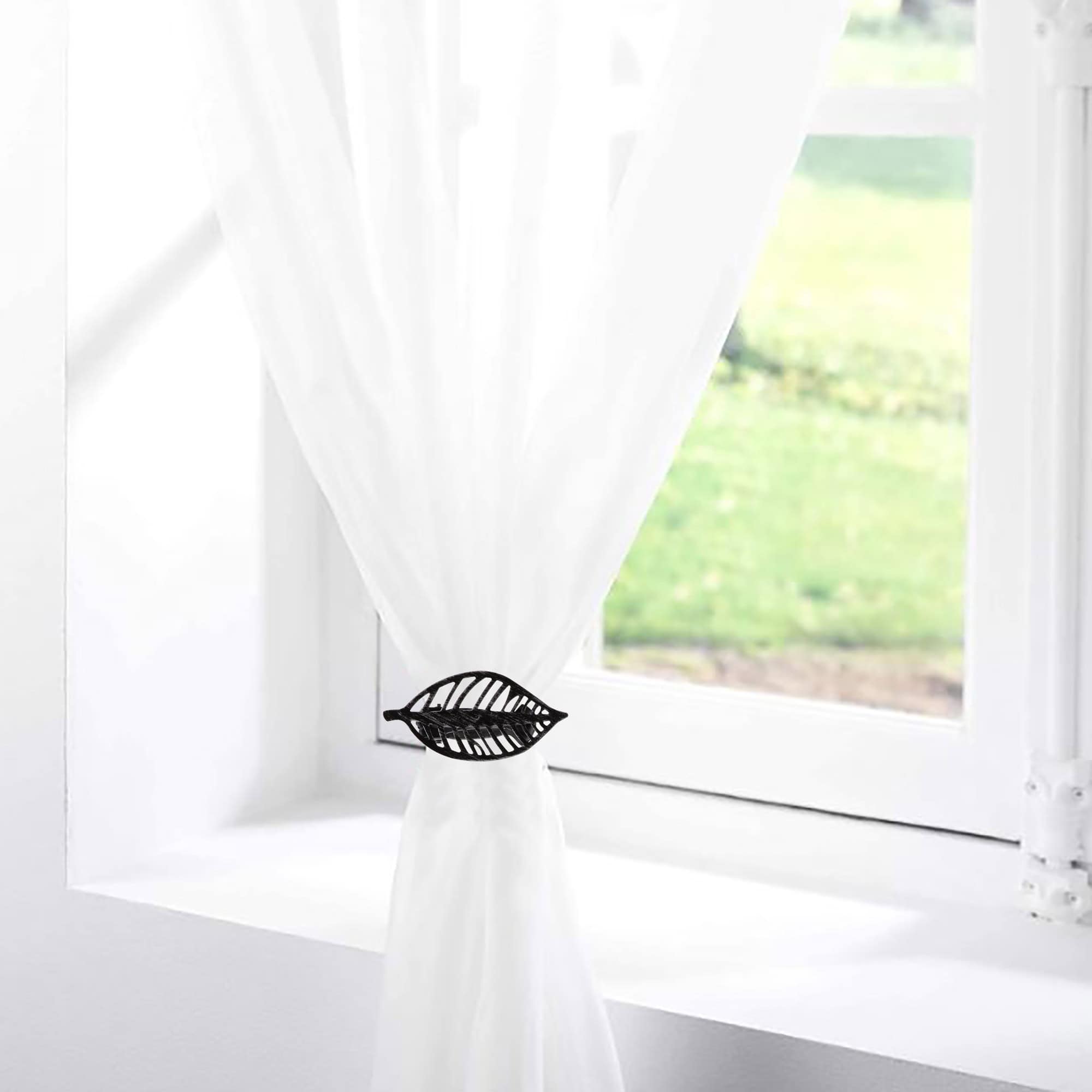 Evideco Textured Black Leaf Curtain Tiebacks Set Of 2 Home Accessories Tie Backs & Magnets Curtain Clips Metal Curtain Clips
