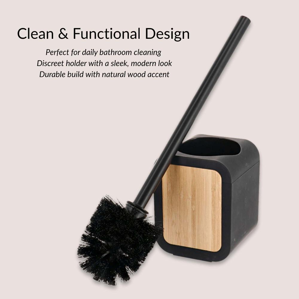 Evideco Toilet Brush And Holder Black Rubber And Bamboo Toilet Seats & Accessories Toilet Brushes