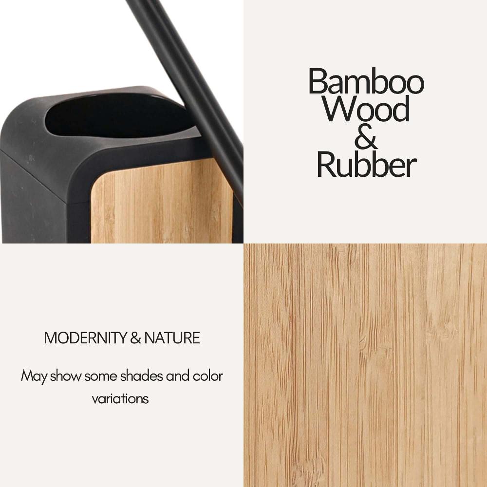 Evideco Toilet Brush And Holder Black Rubber And Bamboo Toilet Seats & Accessories Toilet Brushes