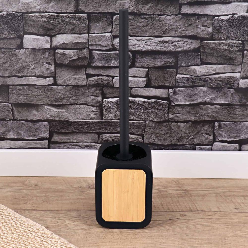 Evideco Toilet Brush And Holder Black Rubber And Bamboo Toilet Seats & Accessories Toilet Brushes