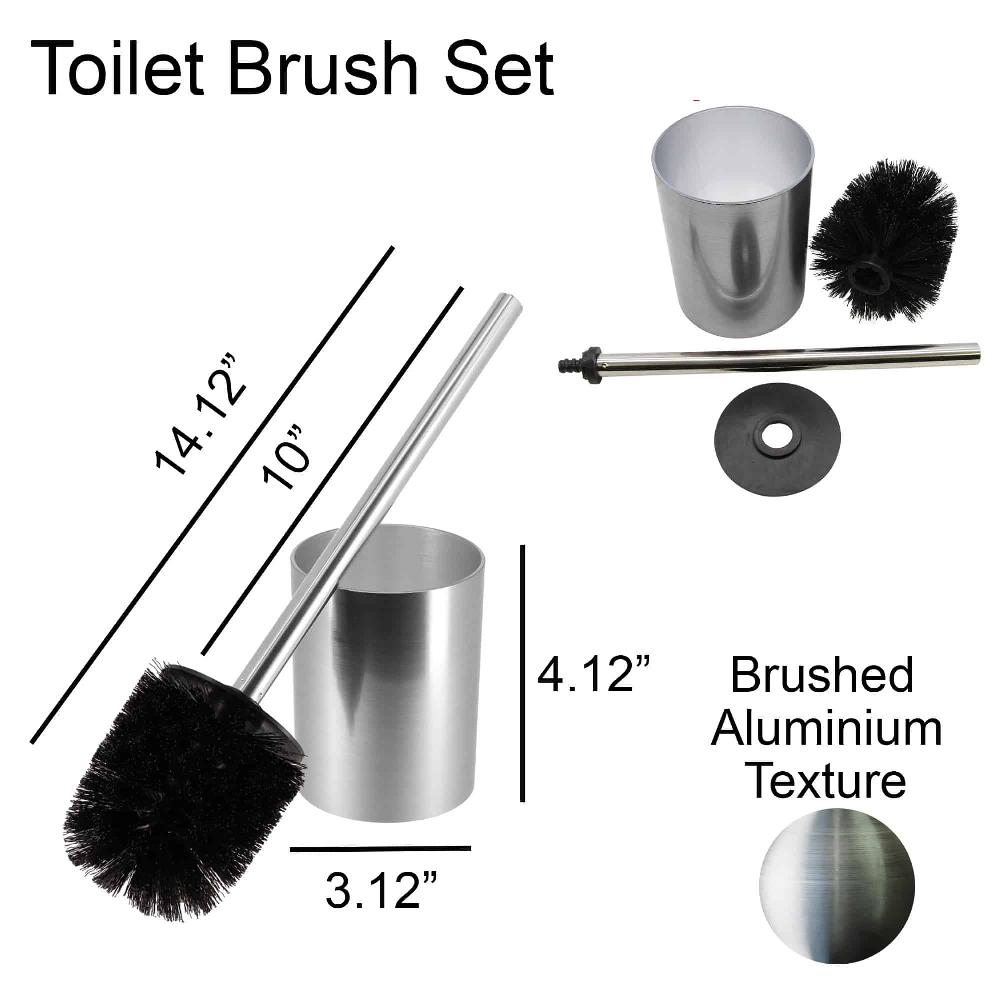 Evideco Toilet Brush And Holder Set NOUMEA Silver Brushed Aluminum Toilet Seats & Accessories Toilet Brushes