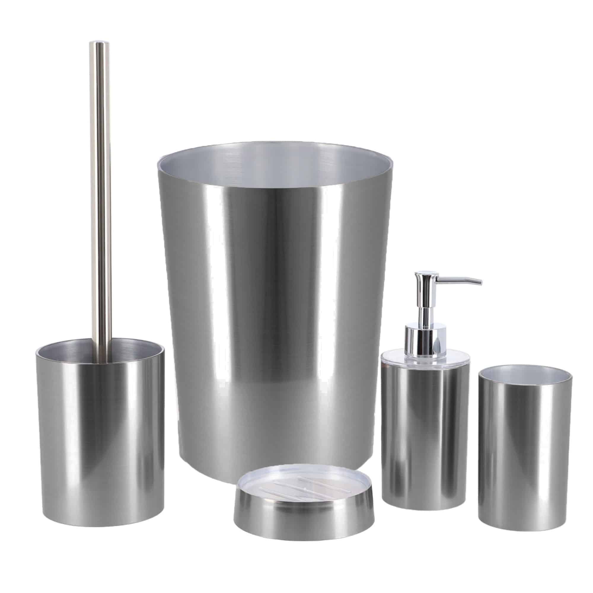 Evideco Toilet Brush And Holder Set NOUMEA Silver Brushed Aluminum Toilet Seats & Accessories Toilet Brushes
