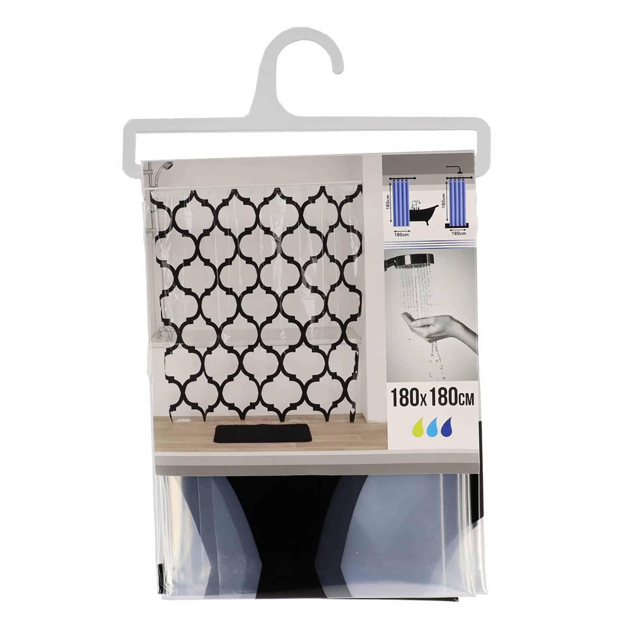 evideco Transparent PEVA Shower Curtain – Black Arabesque Design – 71×71 Inches Shower Accessories Shower Curtains