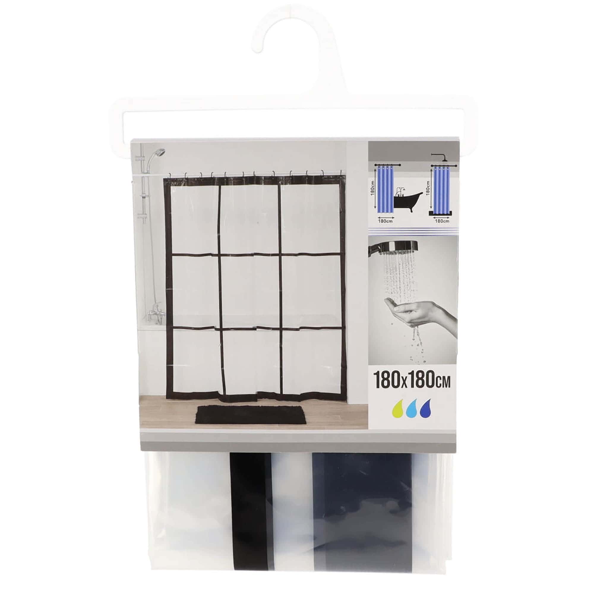 evideco Transparent PEVA Shower Curtain – Black Window Design – 71×71 Inches Shower Accessories Shower Curtains