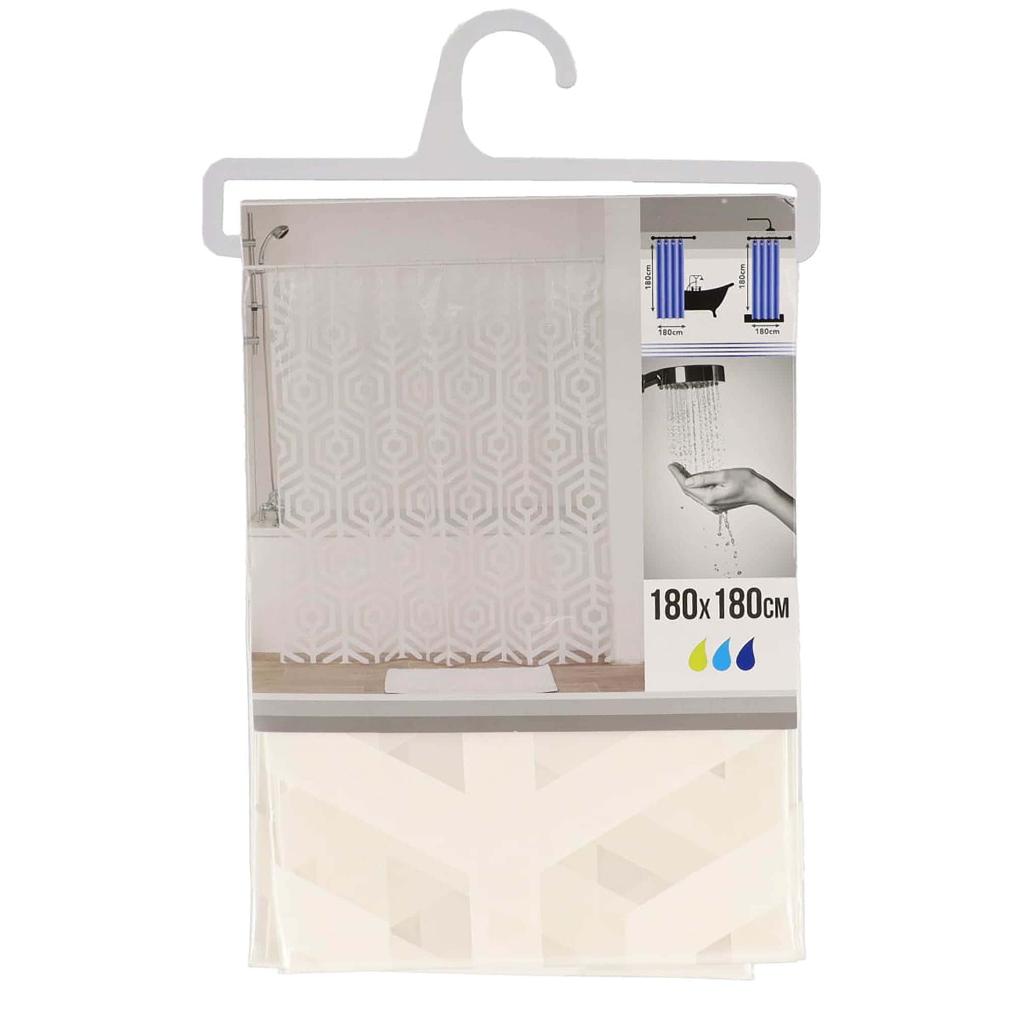 Evideco Transparent PEVA Shower Curtain – White Hexagon Design – 71×71 Inches Shower Accessories Shower Curtains