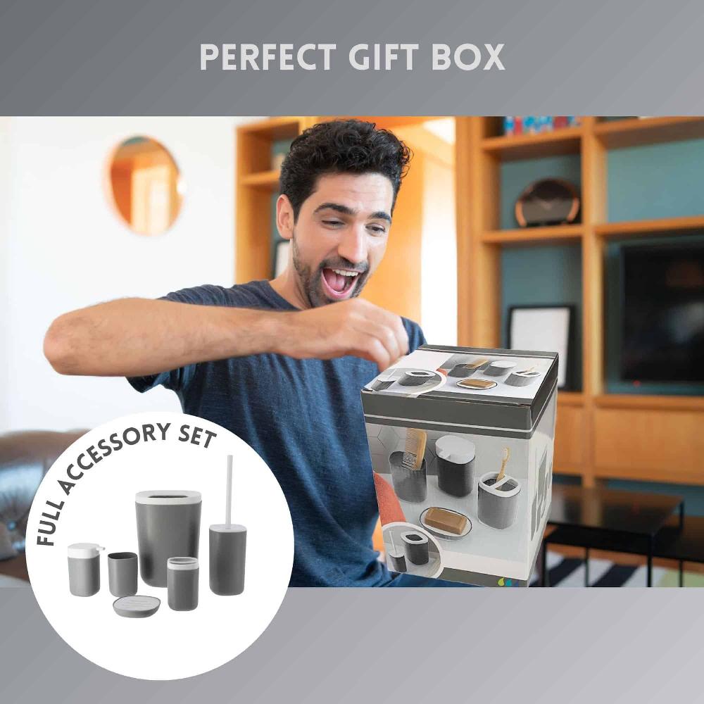 Evideco Trendy 6-Piece Bathroom Ensemble Set – Features Waste Bin Liquid Soap Dispenser Toothbrush Cup Tumbler Toilet Brush Holder Soap Tray Bathroom Accessories Bath Coordinate Sets