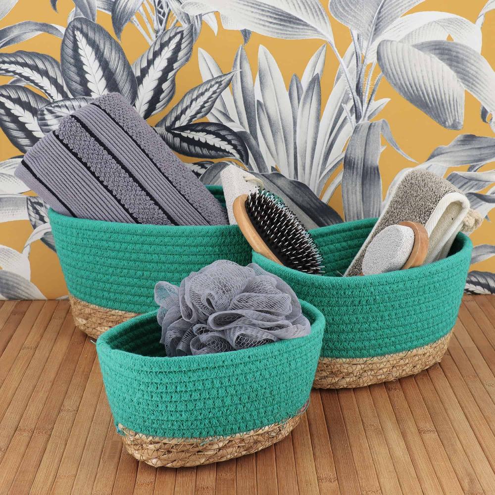 evideco Tropical Caribbean Green Cotton Storage Baskets Organizer Padang Bins – Set of 3 – Ideal as Diaper Basket Dog Toy Basket or Gift Basket Bathroom Storage & Furniture Storage Baskets & Organizers