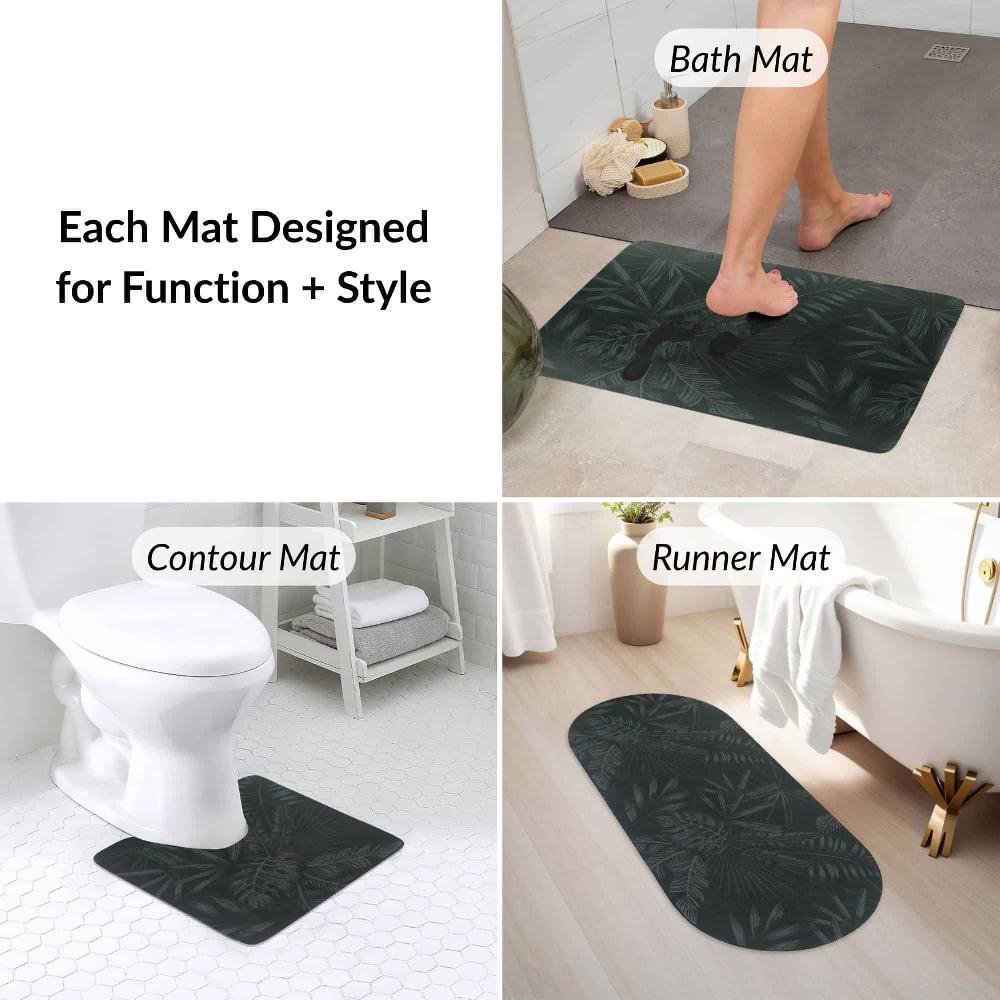 Evideco Tropical Night 3-Piece Bath Mat Set – Includes Standard Runner And Contour Bathroom Mats & Rugs Bath Rugs