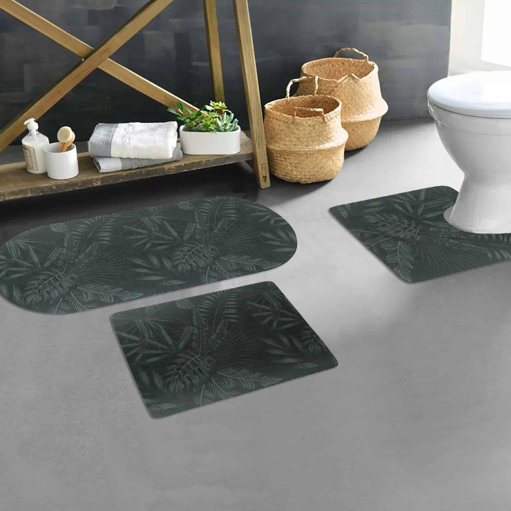 Evideco Tropical Night 3-Piece Bath Mat Set – Includes Standard Runner And Contour Bathroom Mats & Rugs Bath Rugs