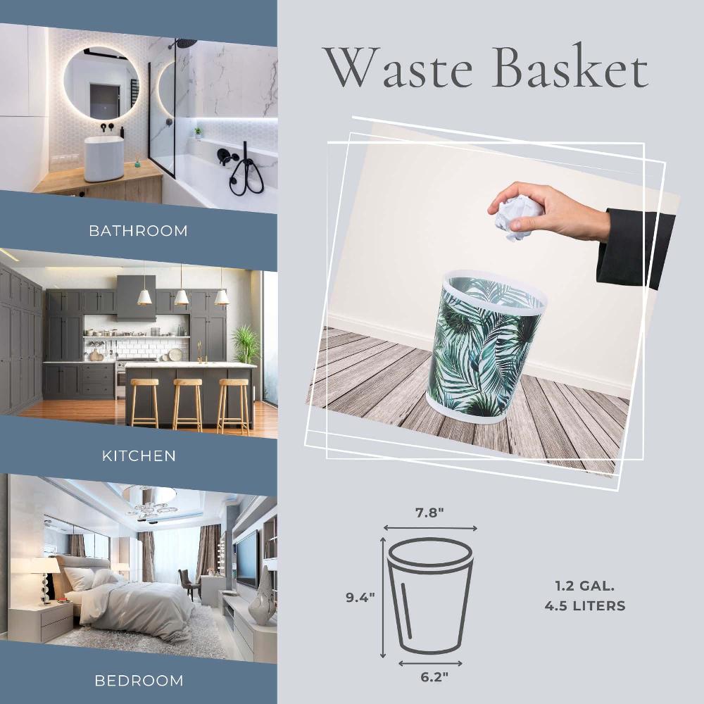 Evideco Tropical Waste Basket – 4.5L Decorative Plastic Trash Can For Home And Office Toilet Seats & Accessories Toilet Wastebaskets Design & Solid