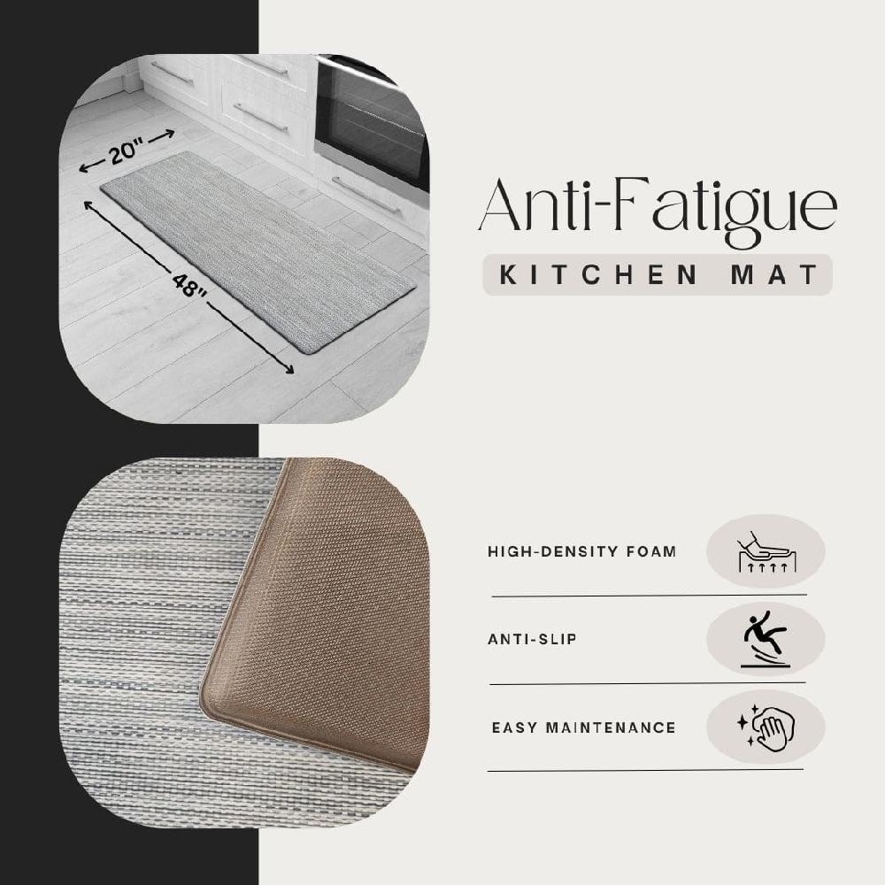 Evideco Ultra-Soft Anti Fatigue Kitchen Mat – High-Density Foam Non-Slip Easy To Clean – Light Gray Kitchen Floor Runner 20×48 Inches Home Accessories Kitchen Mats