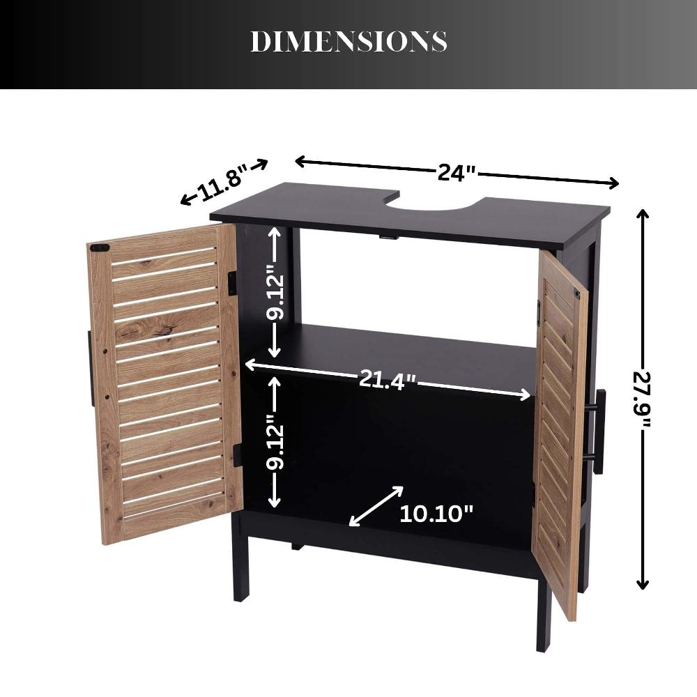 Evideco Under Sink Cabinet With U-Shaped Cut-Out Double Vented Doors Black And Brown – Bergen Collection Bathroom Storage & Furniture Under Sink Cabinets