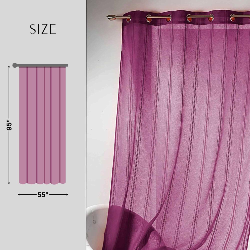 Evideco Vibrant Sheer Curtain Panel – Plum Purple With Stripes Light & Airy Drapery Ideal For Home Decor 95 X 55 Inches Home Accessories Window Curtains Striped Sheers