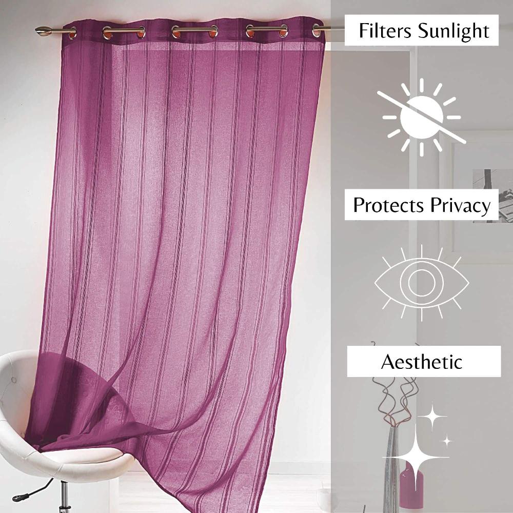 evideco Vibrant Sheer Curtain Panel – Plum Purple with Stripes Light & Airy Drapery Ideal for Home Decor 95 x 55 Inches Home Accessories Window Curtains Striped Sheers