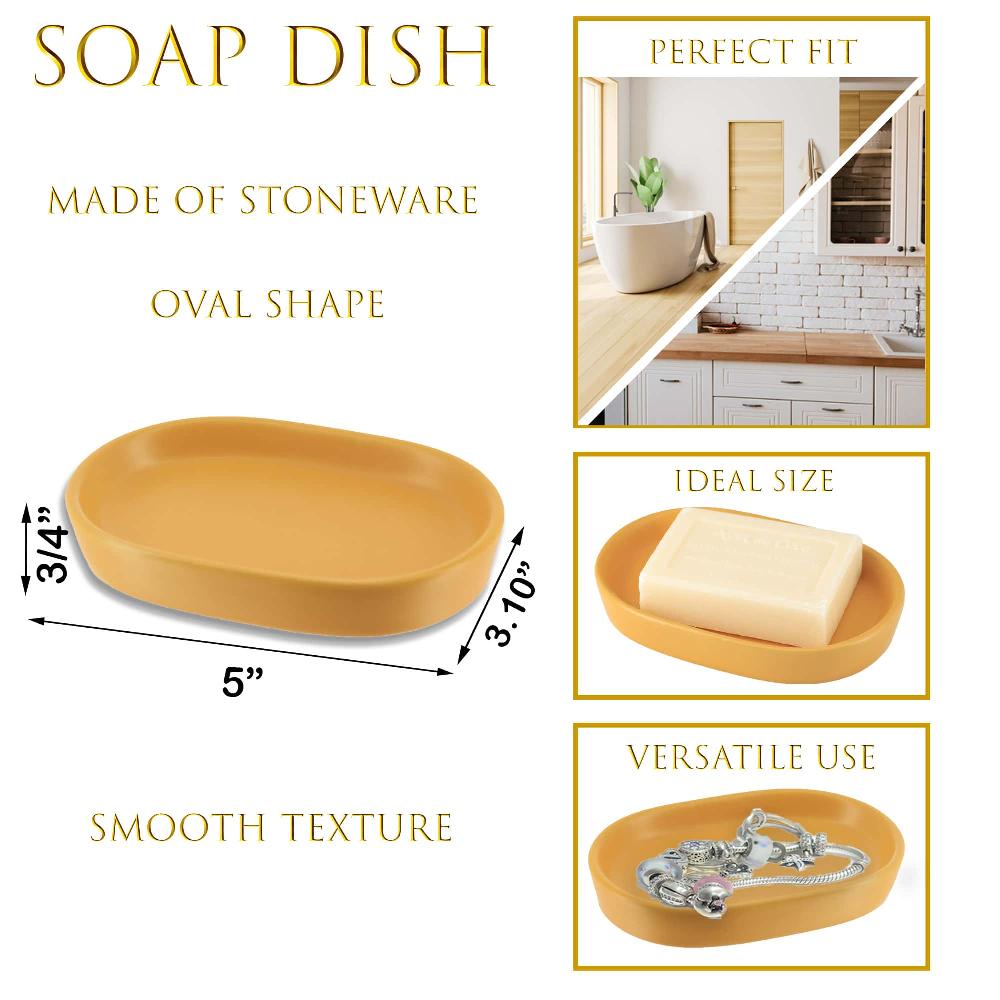 Evideco Vibrant Stoneware Soap Dish Cup In Yellow Mustard – Brighten Up Your Bathroom With Style And Keep Your Soap Clean And Tidy Bathroom Accessories Soap Dishes