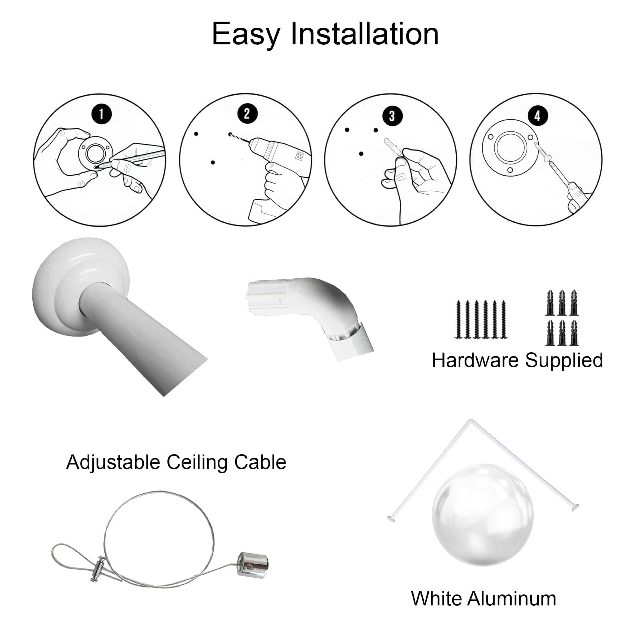 Evideco Wall Mounted Adjustable L-Shaped Corner Bathtub Curtain Rod 37″ To 71″L – Width 31.5″ White Shower Accessories Shower Curtain Rods