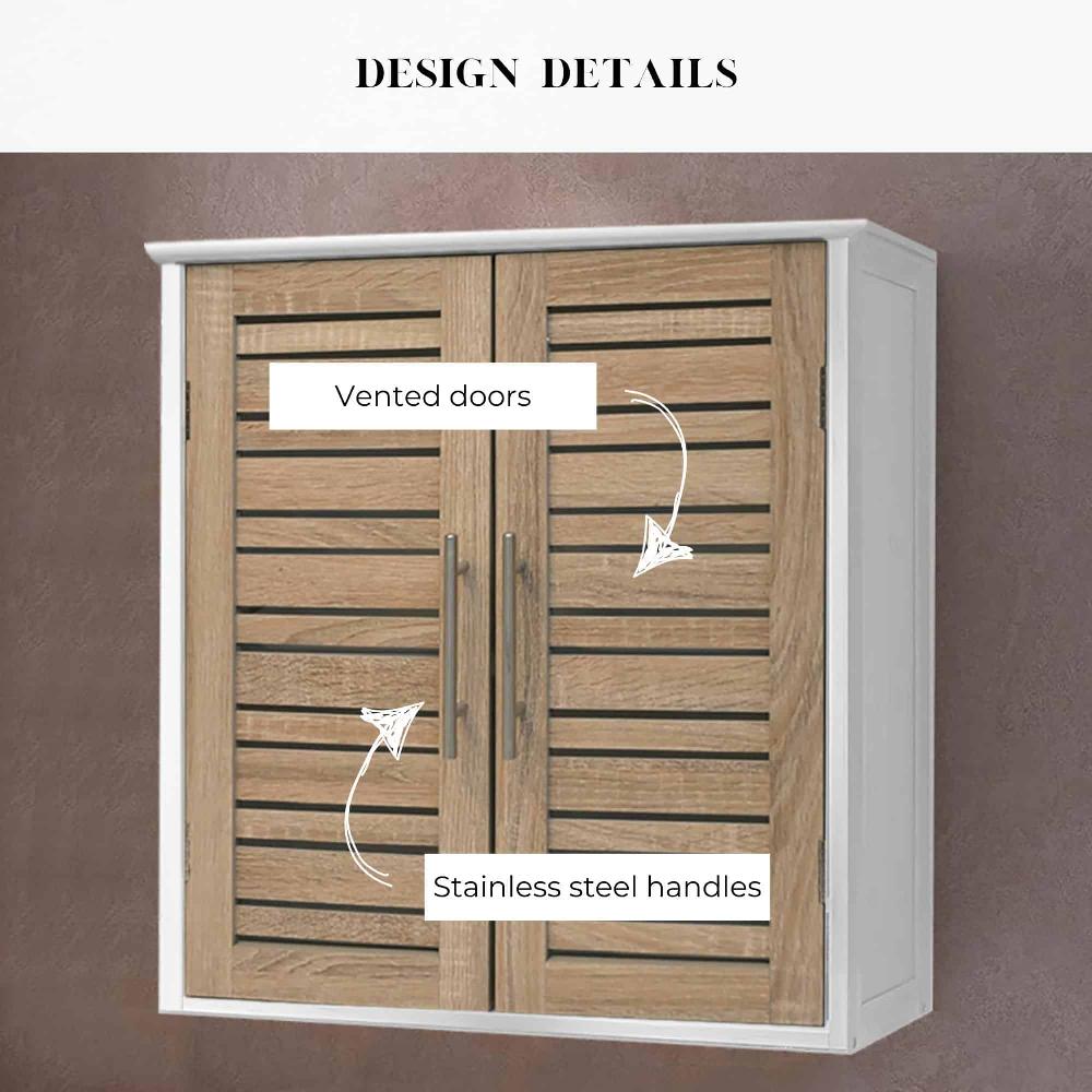 Evideco Wall-Mounted Bathroom Cabinet With Double Vented Doors Compact Storage Organizer – Stockholm Collection Bathroom Storage & Furniture Wall-Mount & Medicine Cabinets