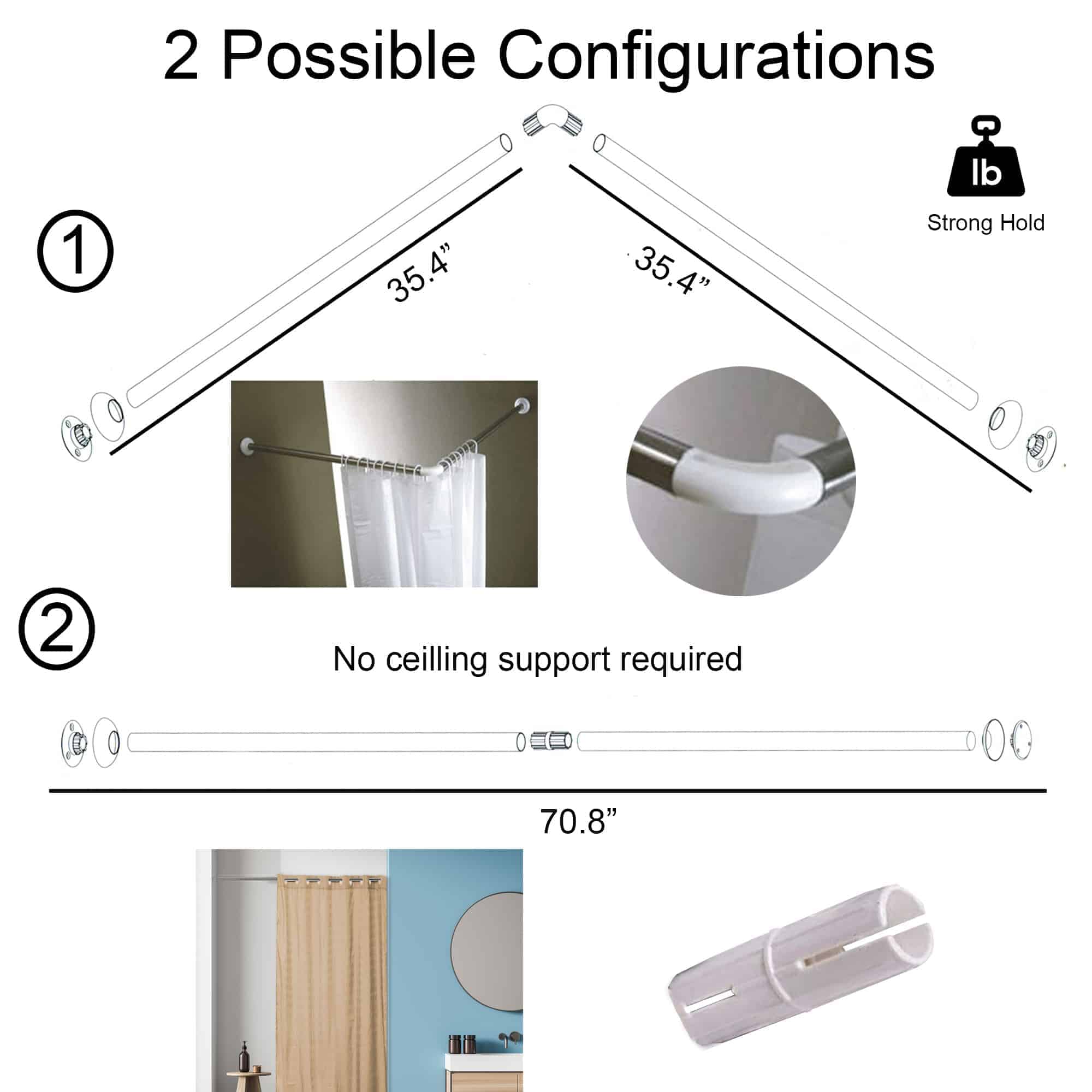 Evideco Wall Mounted Corner Shower Curtain Rod 35.4 – 35.4 Inches Chrome Stainless Steel Shower Accessories Shower Curtain Rods