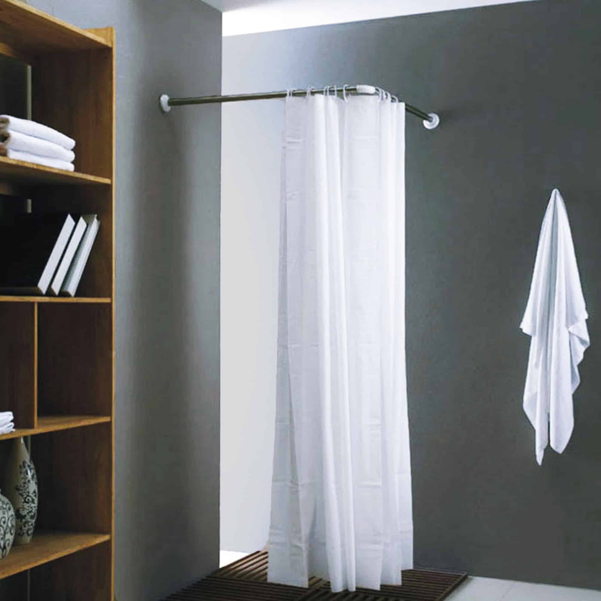 Evideco Wall Mounted Corner Shower Curtain Rod 35.4 – 35.4 Inches Chrome Stainless Steel Shower Accessories Shower Curtain Rods