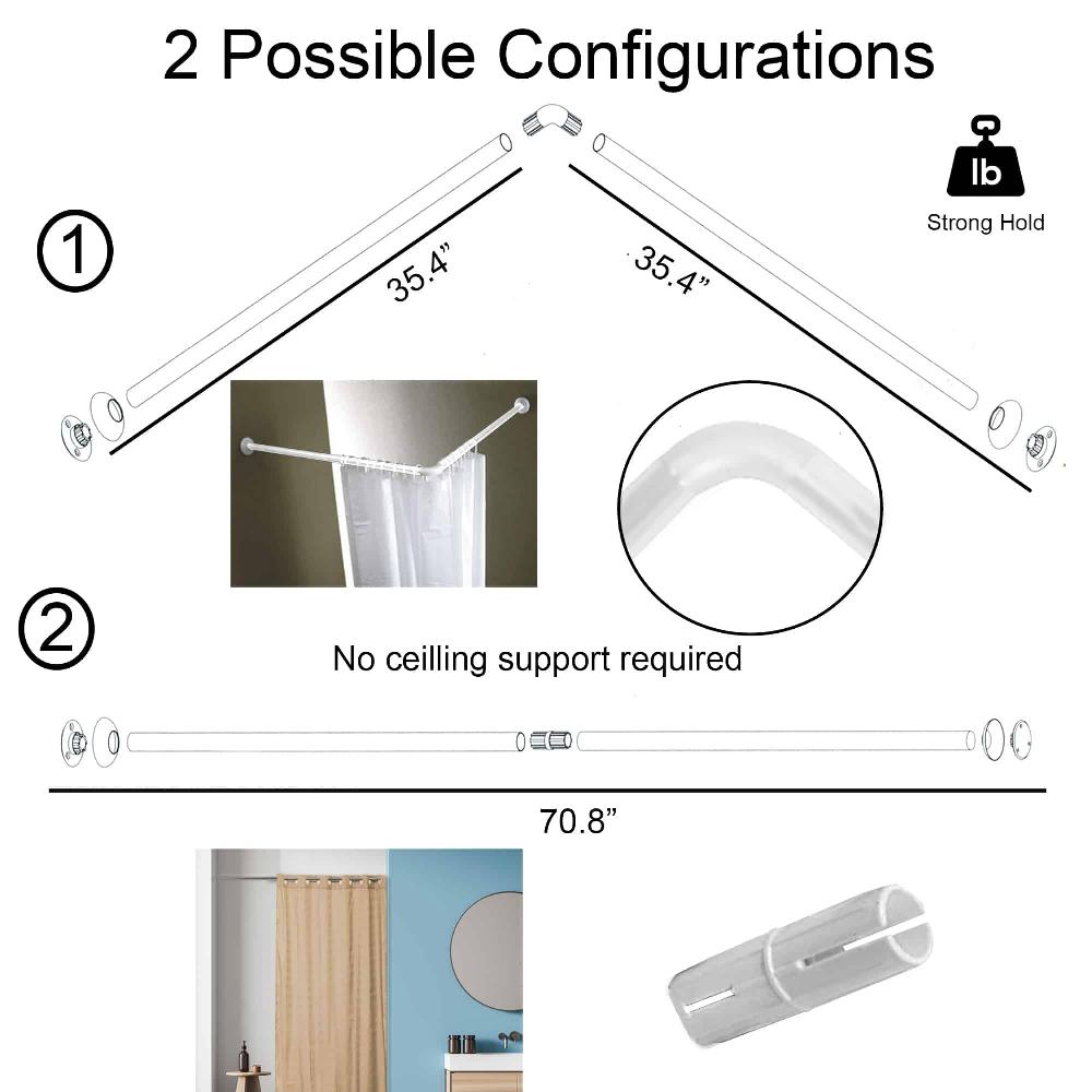 Evideco Wall Mounted Corner Shower Curtain Rod 35.4 – 35.4 Inches White Shower Accessories Shower Curtain Rods