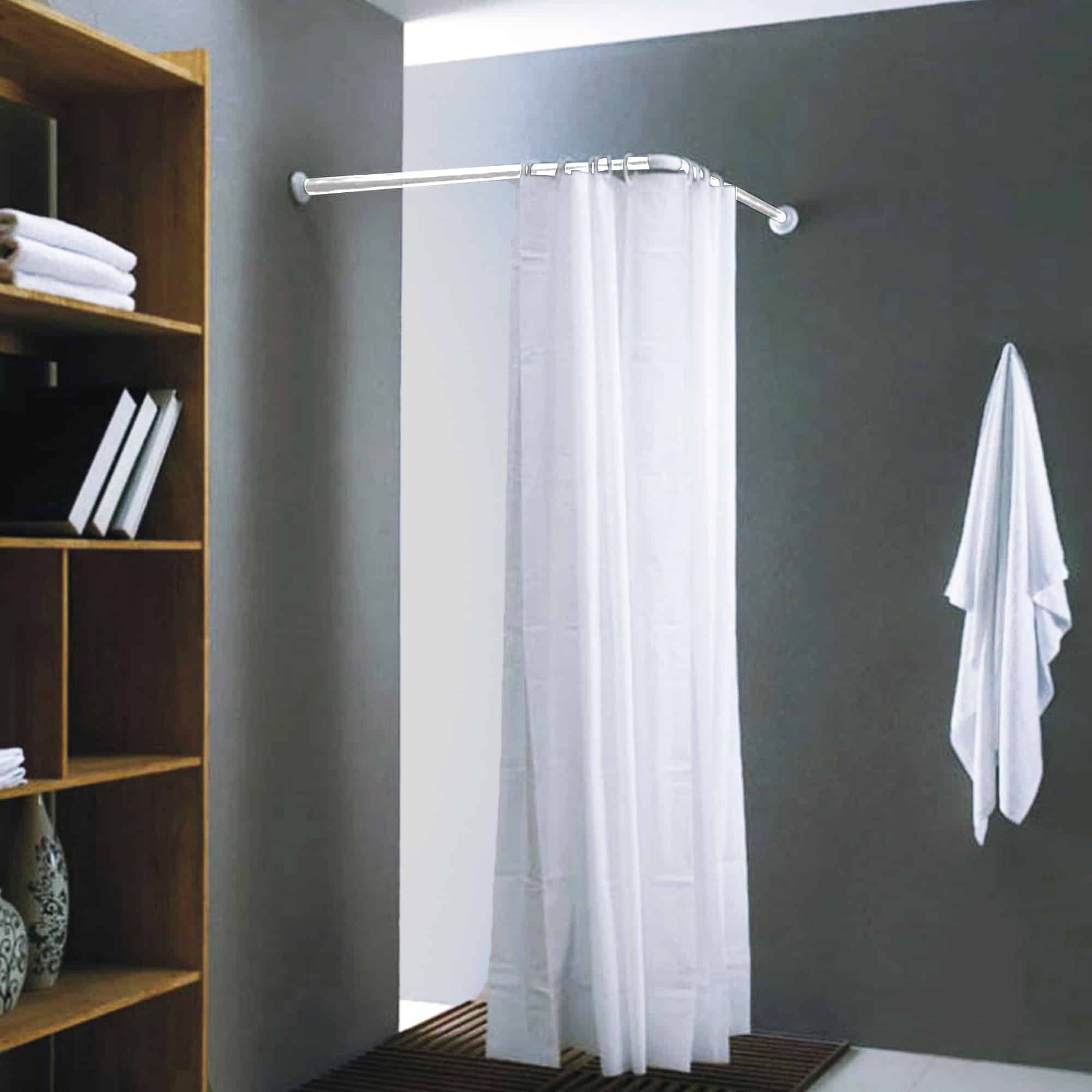 Evideco Wall Mounted Corner Shower Curtain Rod 35.4 – 35.4 Inches White Shower Accessories Shower Curtain Rods