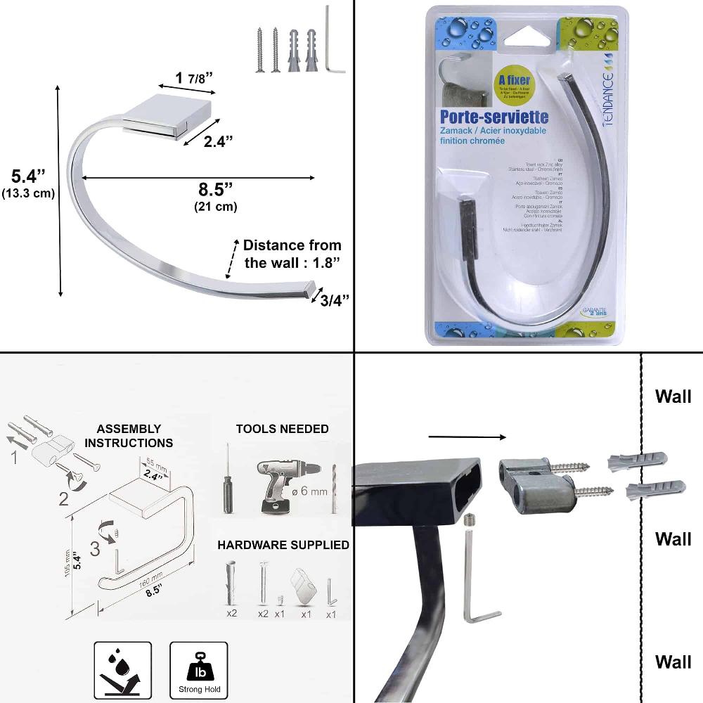 Evideco Wall Mounted Hand Towel Holder Bar Ring Stainless Steel Bathroom Storage & Furniture Hooks & Rails Wall Mount