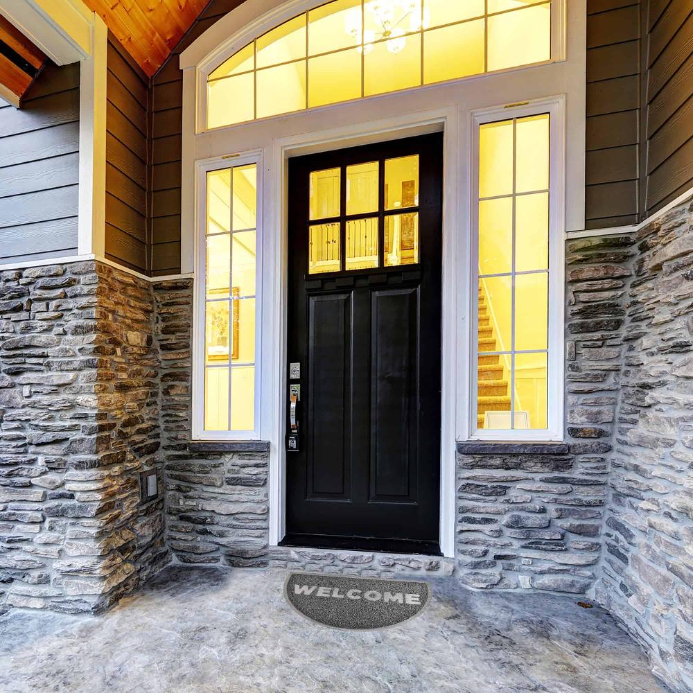 Evideco Welcome Outdoor Door Mat Semi Circle Scraper Front Door Rug PVC Non-Slip Backing 30″ X 18″ Grey Home Accessories Door Mats Outdoor