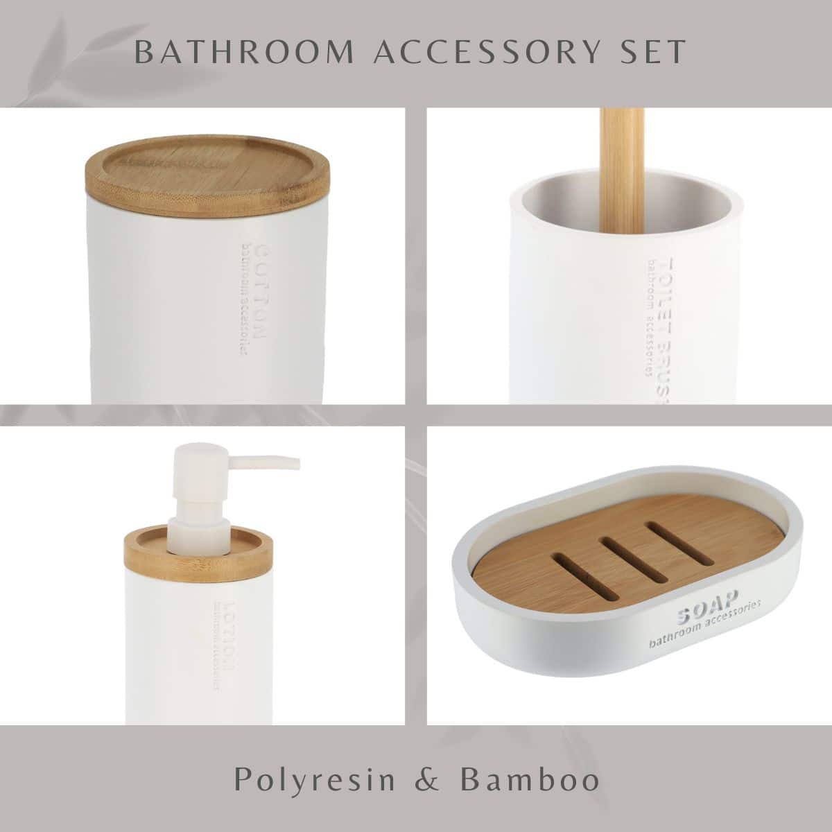 Evideco White Bathroom Accessories With Natural Accents Modern 6-piece Set Bathroom Accessories Bath Coordinate Sets