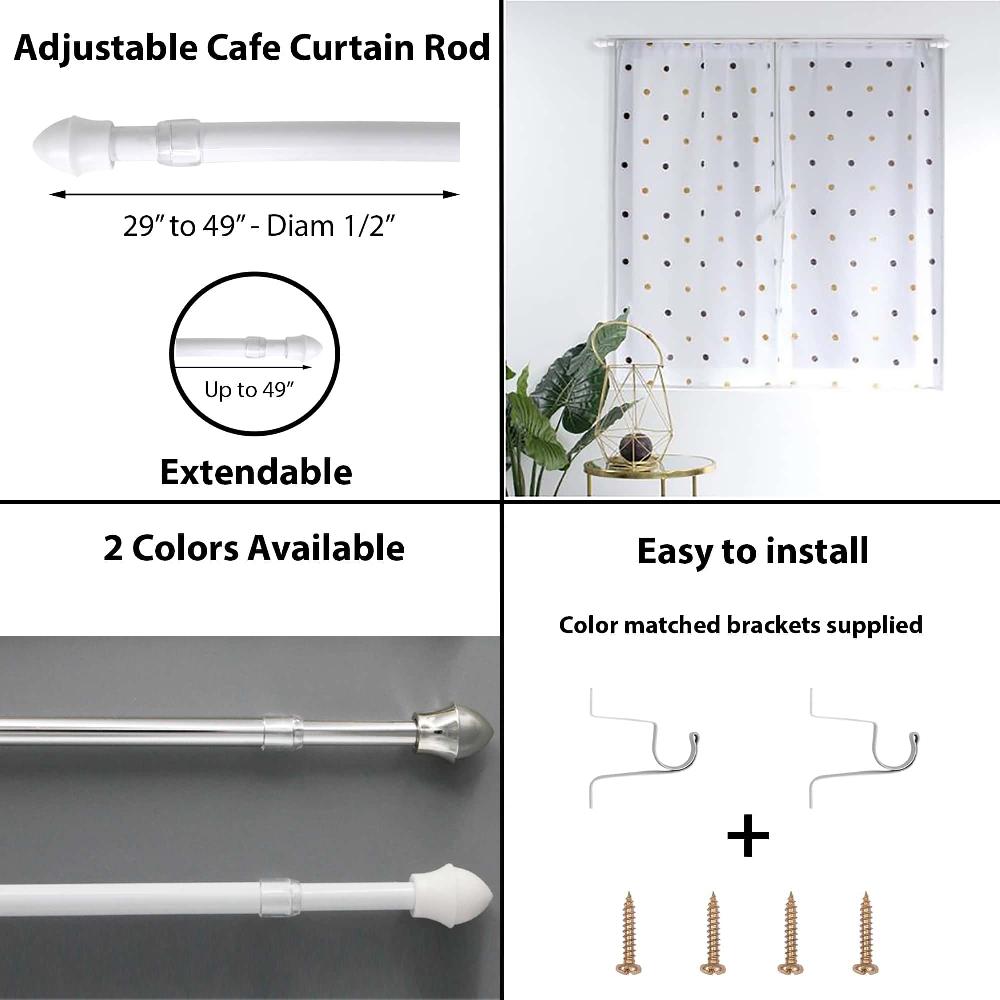 Evideco White Café Curtain Rod 29″ To 49″ Adjustable – Diam 1/2″ Home Accessories Kitchen & Cafe Rods