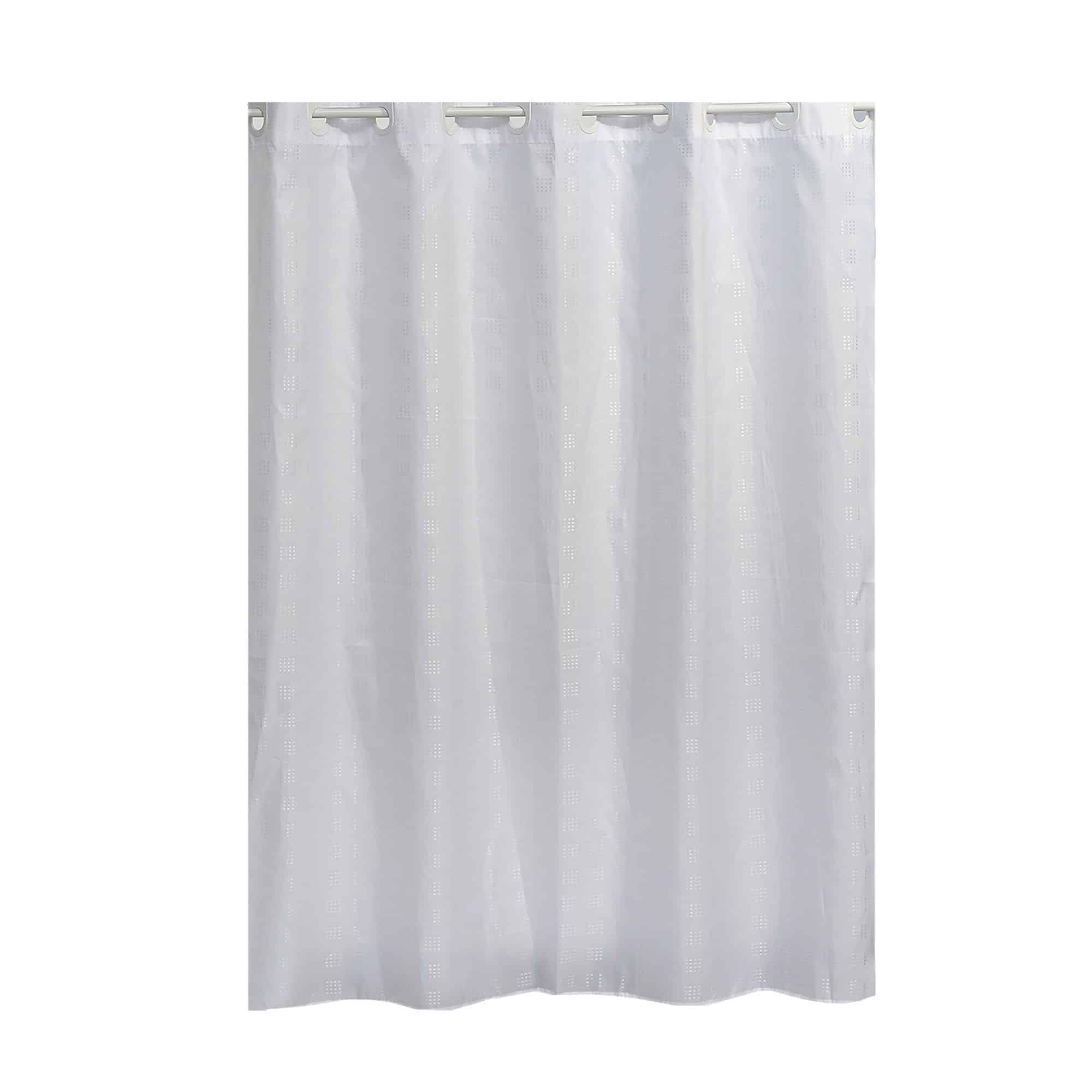 Evideco White Extra Long Shower Curtain Polyester Hook Less Cubic 79″L X 71″W Shower Accessories Shower Curtains