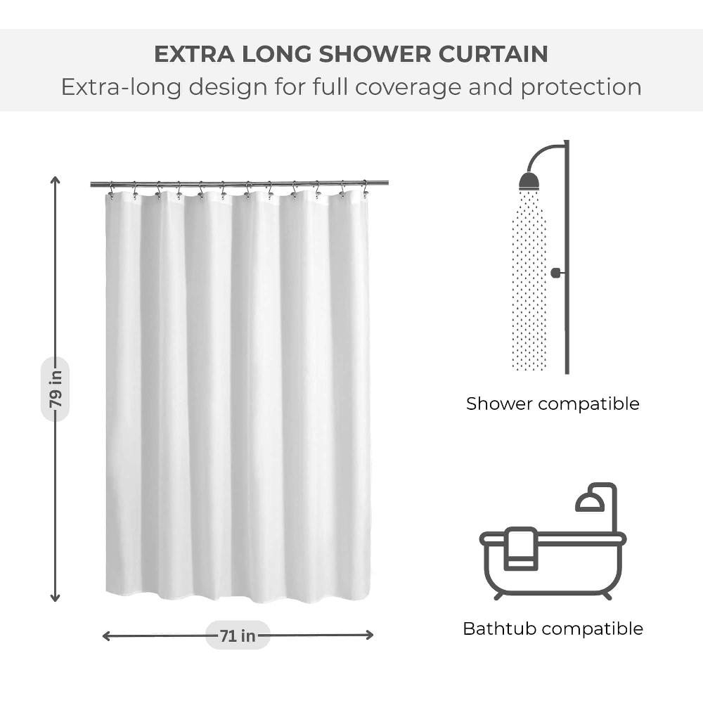 Evideco White Extra Long Waterproof Shower Curtain Liner 71×79 Inches Shower Accessories Shower Curtains