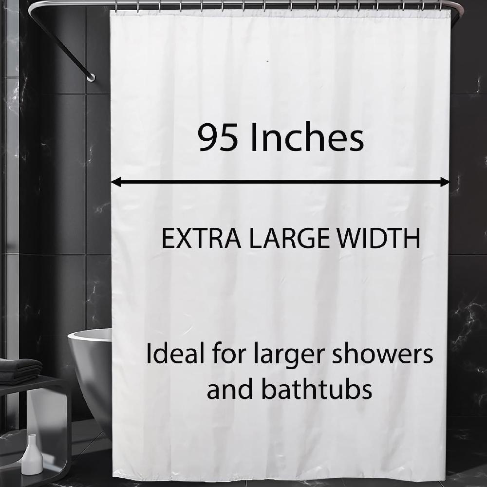 evideco White Extra Wide Shower Curtain Polyester 16 Rings 95″W x 79″H Shower Accessories Shower Curtains