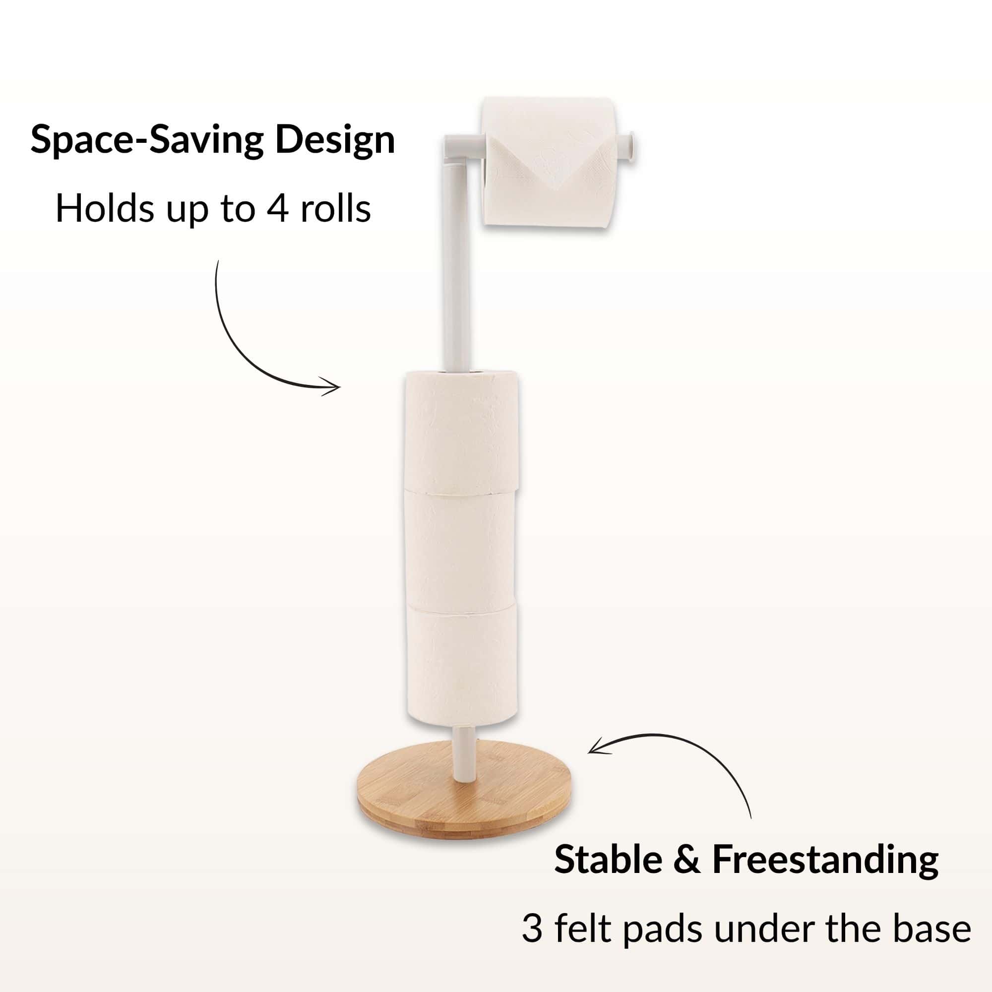 Evideco White Freestanding Toilet Paper Holder Stand With Bamboo Base Toilet Seats & Accessories Toilet Paper Holders & Dispensers