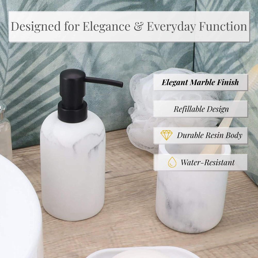 Evideco White Marble Resin Soap Dispenser With Black Pump Bathroom Accessories Soap & Lotion Dispensers