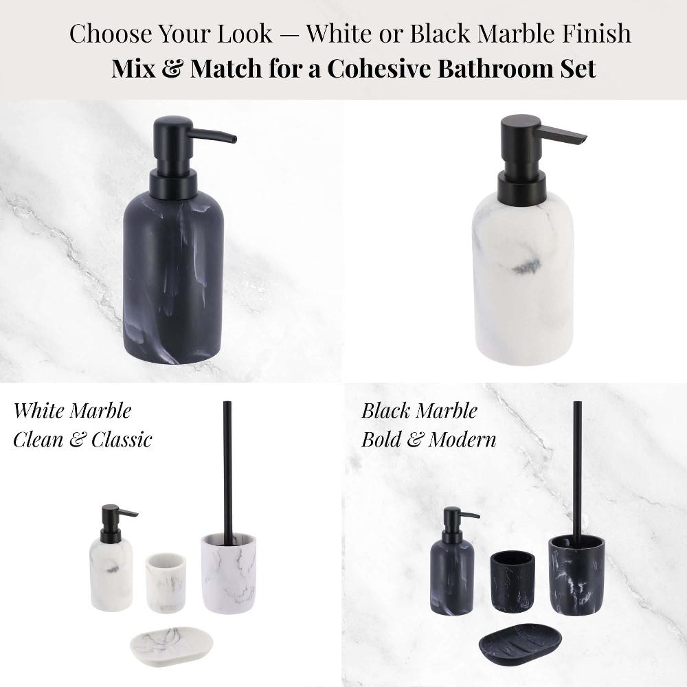 Evideco White Marble Resin Soap Dispenser With Black Pump Bathroom Accessories Soap & Lotion Dispensers