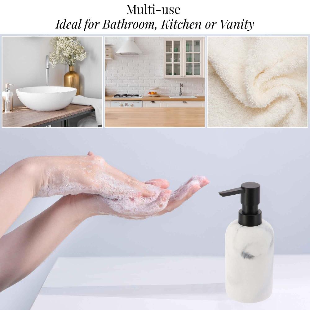 Evideco White Marble Resin Soap Dispenser With Black Pump Bathroom Accessories Soap & Lotion Dispensers