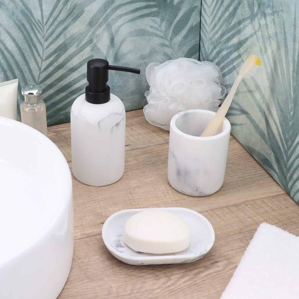 evideco White Marble Resin Soap Dispenser with Black Pump Bathroom Accessories Soap & Lotion Dispensers