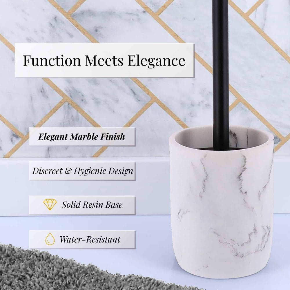 Evideco White Marble Toilet Brush And Holder Set Toilet Seats & Accessories Toilet Brushes