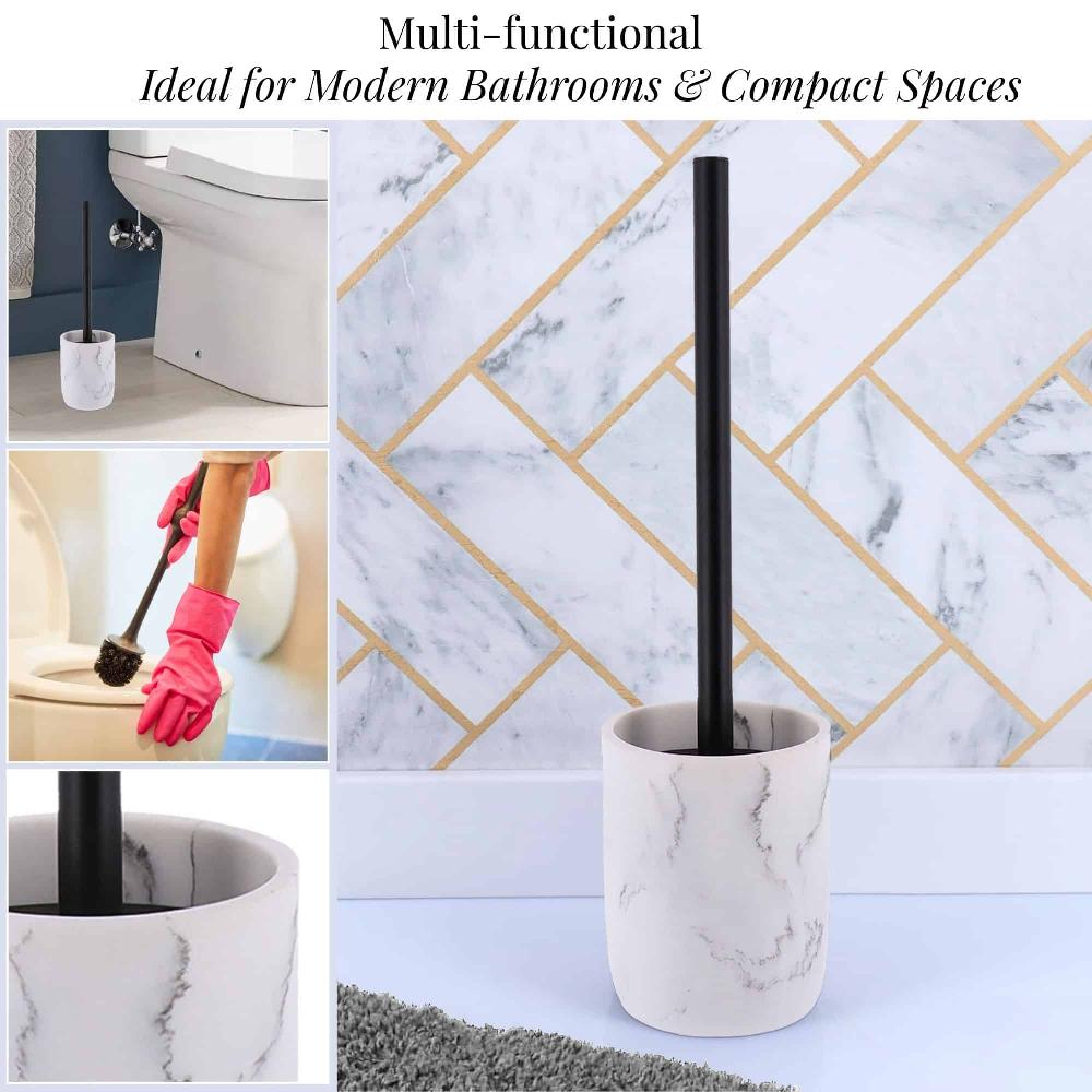 Evideco White Marble Toilet Brush And Holder Set Toilet Seats & Accessories Toilet Brushes