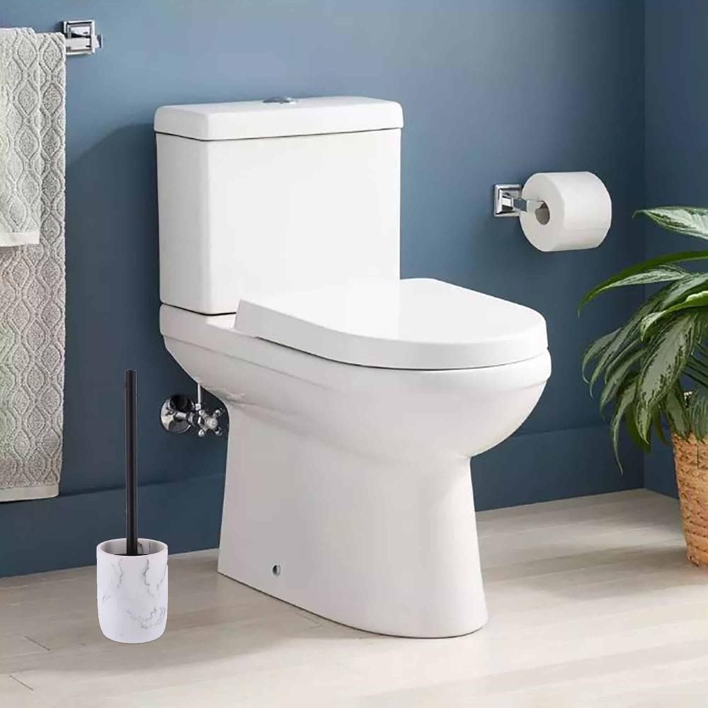 evideco White Marble Toilet Brush and Holder Set Toilet Seats & Accessories Toilet Brushes