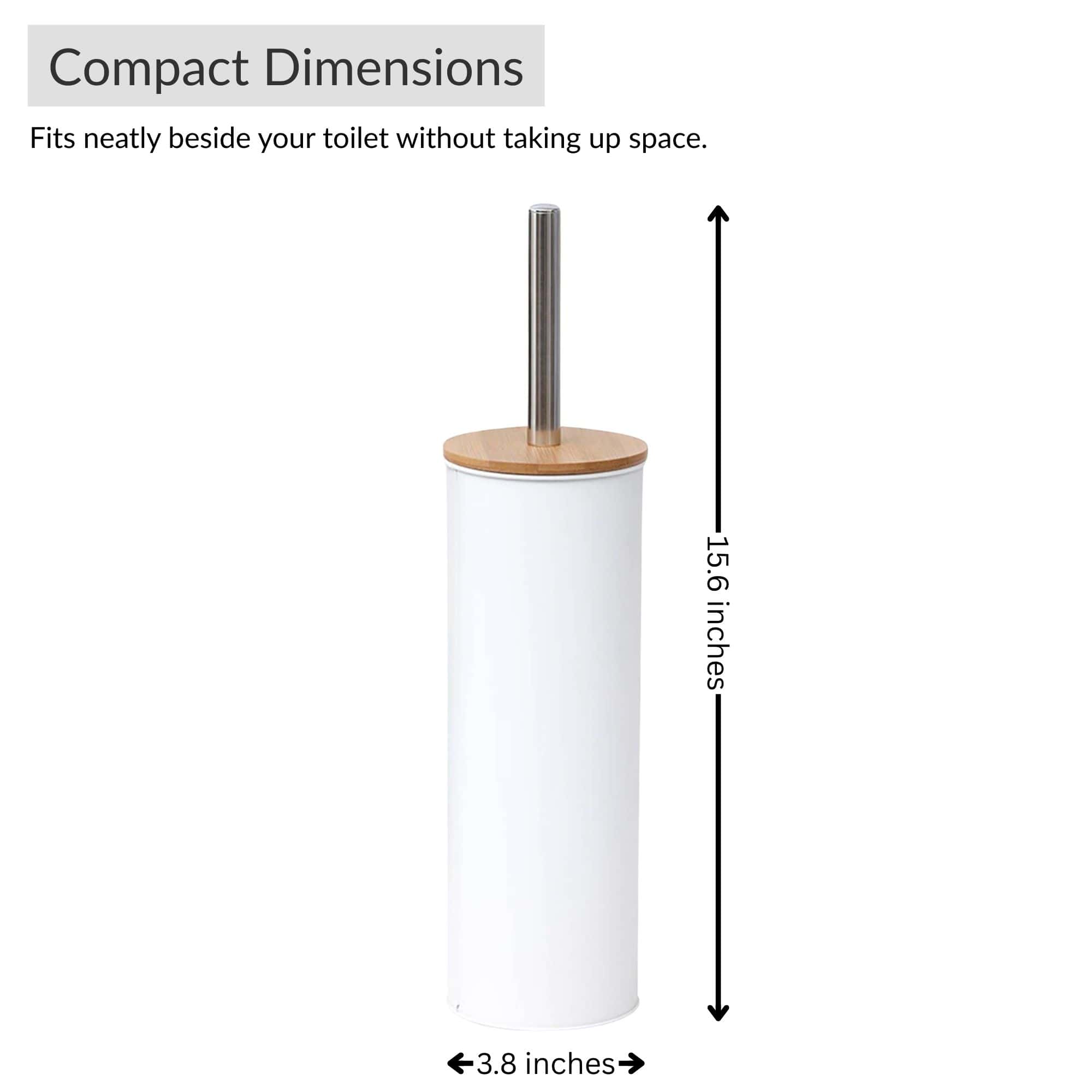 Evideco White Metal Toilet Brush And Holder Set With Bamboo Lid Toilet Seats & Accessories Toilet Brushes