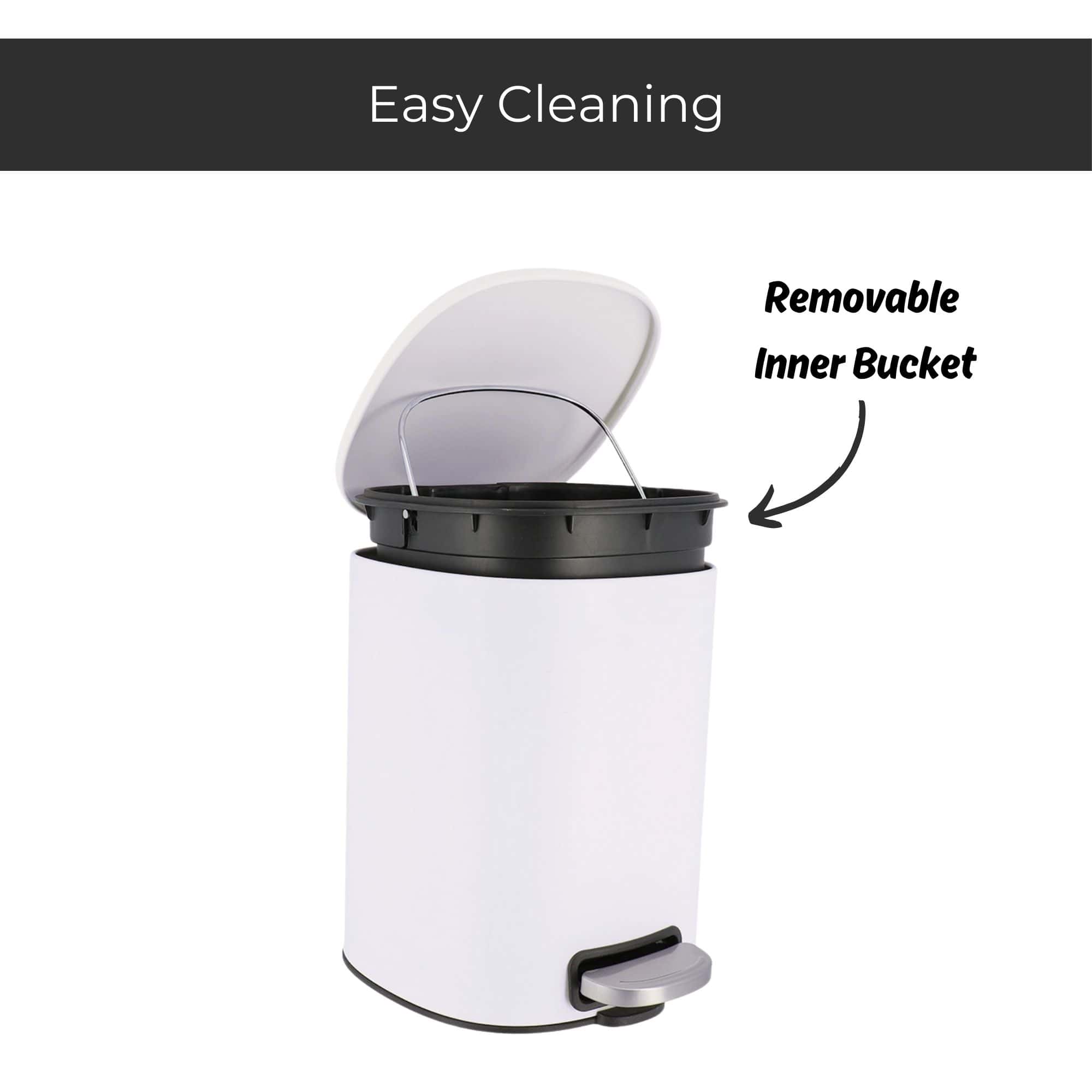 Evideco White Metal Trash Can With Silent Soft Close Lid 5L – 1.3 Gal Capacity Foot Pedal For Hands-Free Operation Modern Square Design Toilet Seats & Accessories Toilet Wastebaskets Design & Solid