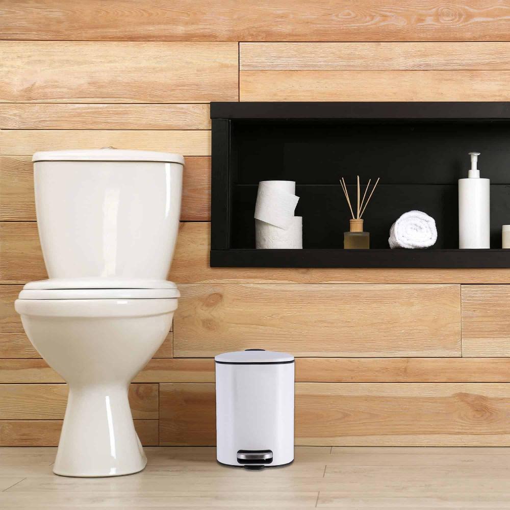 evideco White Metal Trash Can with Silent Soft Close Lid 5L – 1.3 Gal Capacity Foot Pedal for Hands-Free Operation Modern Square Design Toilet Seats & Accessories Toilet Wastebaskets Design & Solid