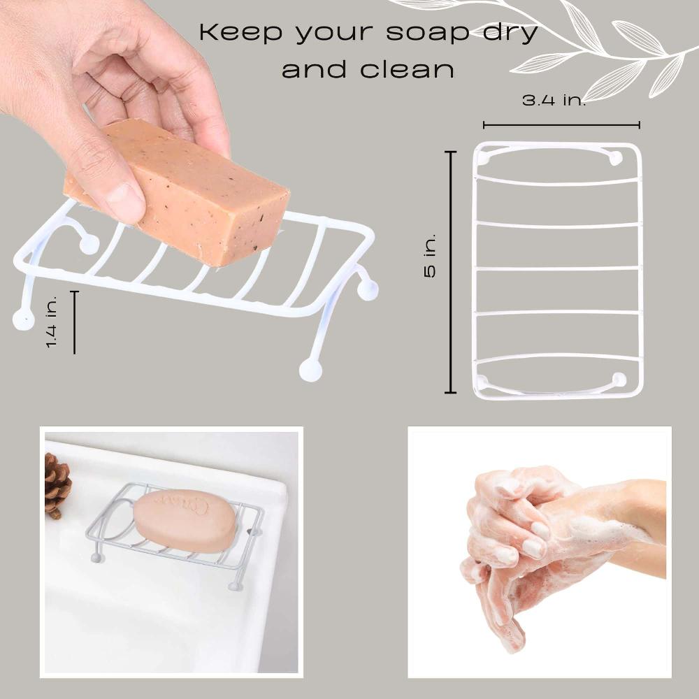 Evideco White Metal Wire Soap Dish Holder Self-Draining Bathroom Accessories Soap Dishes