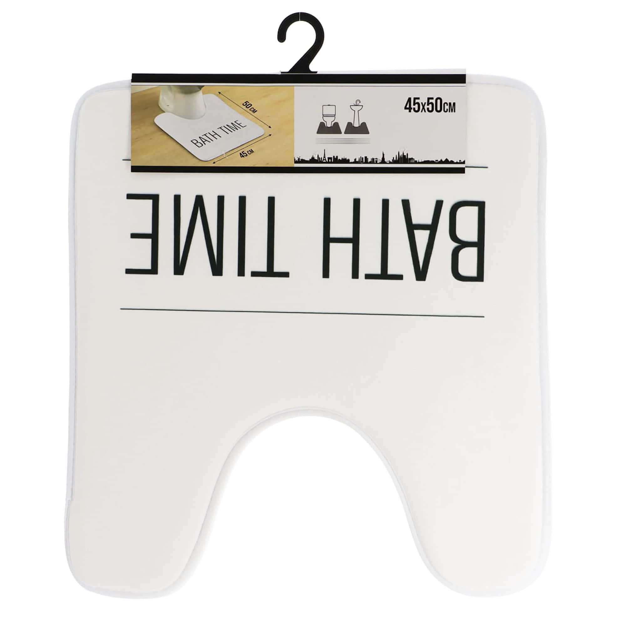 Evideco White Microfiber Contour Bath Rug – 20 X 18 Inches – Non-Slip Design And Stylish ‘Bath Time’ Print Bathroom Mats & Rugs Toilet Contour Rugs