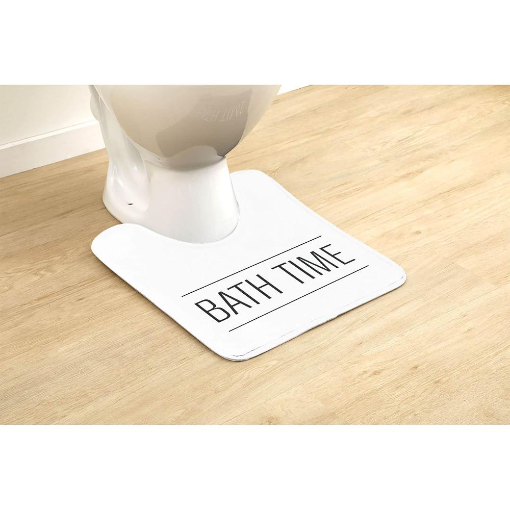 evideco White Microfiber Contour Bath Rug – 20 x 18 Inches – Non-Slip Design and Stylish ‘Bath Time’ Print Bathroom Mats & Rugs Toilet Contour Rugs