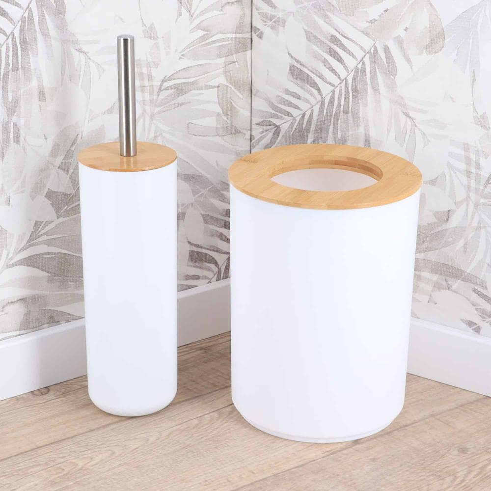 Evideco White Padang Bathroom Accessory Set 7-Pieces Bamboo Bathroom Accessories Bath Coordinate Sets