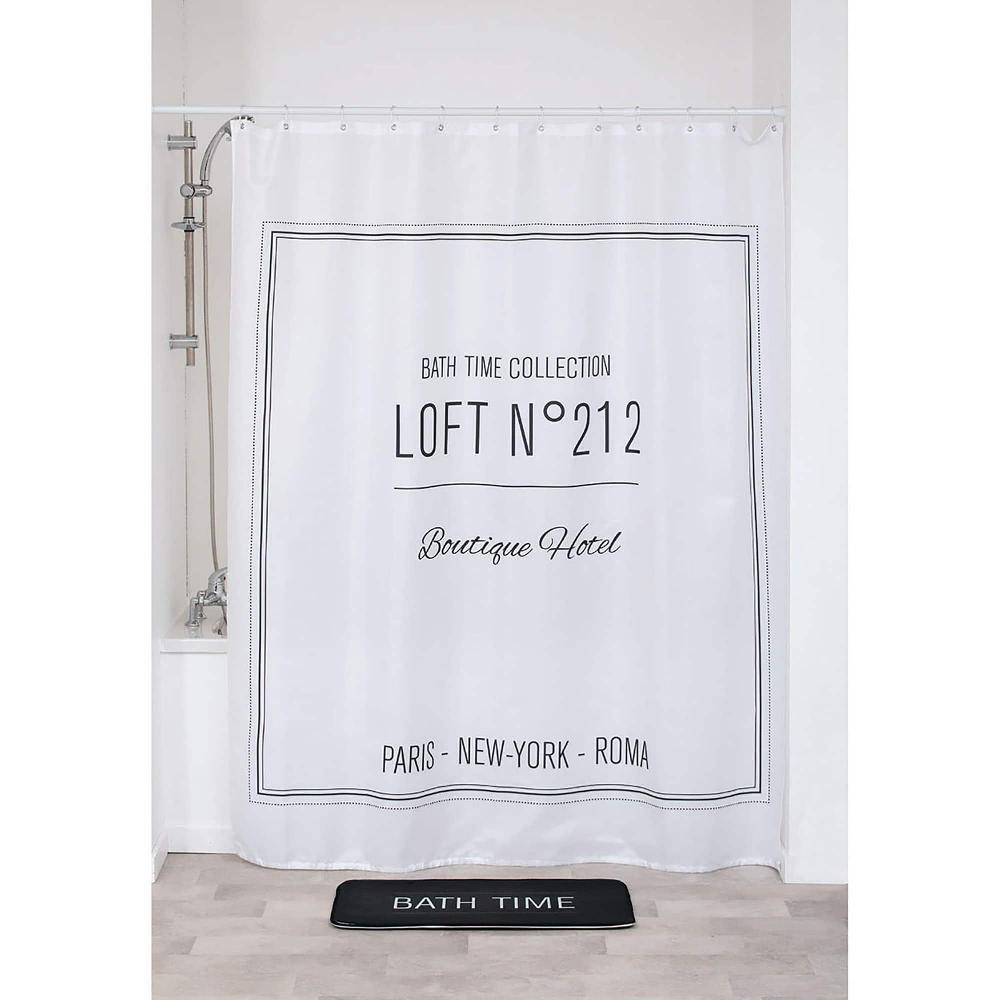 Evideco White Polyester Shower Curtain – 79×71 Inches – Black Writing Design Shower Accessories Shower Curtains